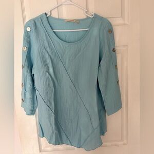 Soft Surroundings Light Blue Button-Sleeve Blouse Size S